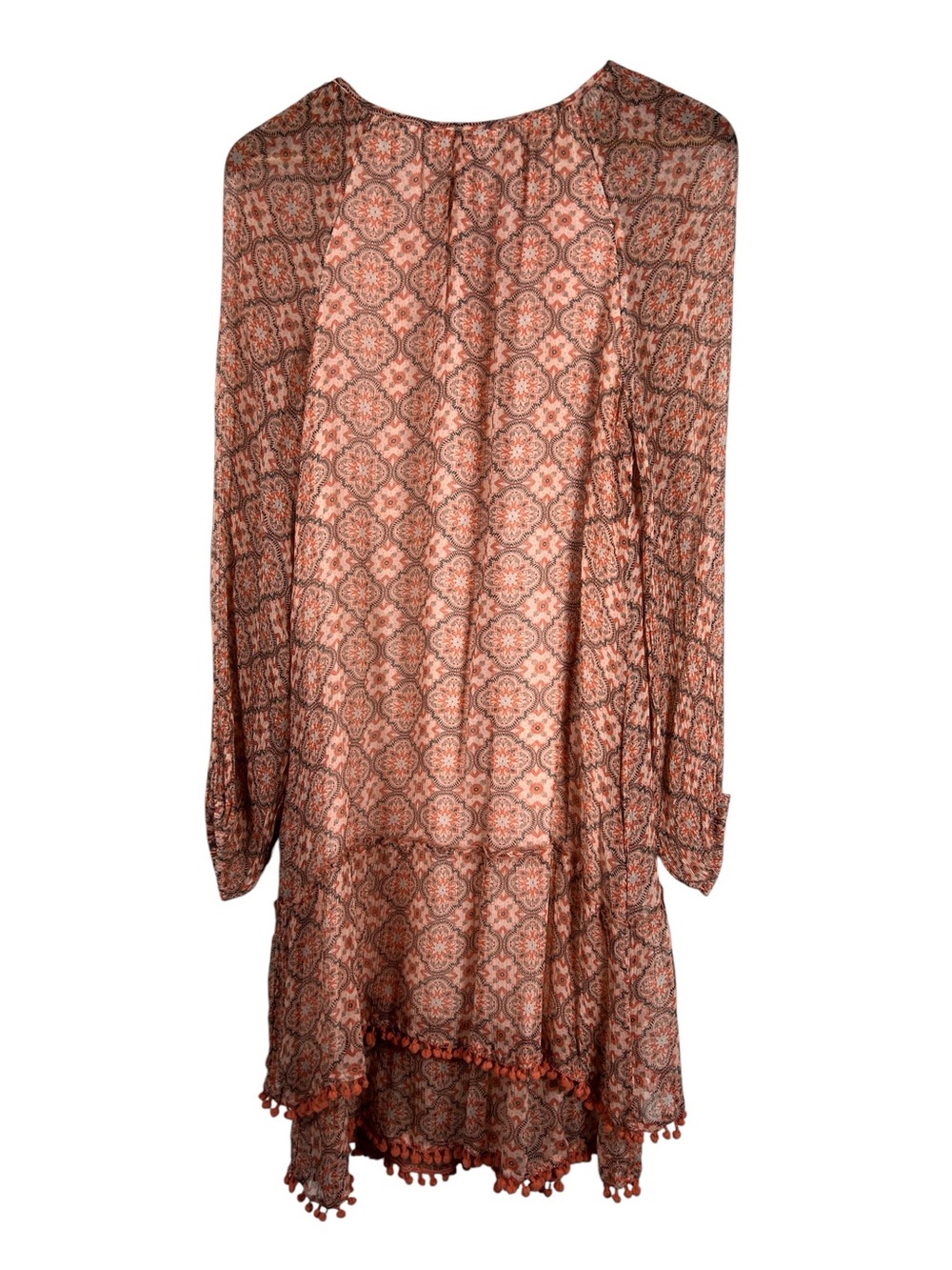 Sundance Mosaic Breeze Tiered Dress Womens S Cupro Tassel Boho Chic Festival - Picture 2 of 11